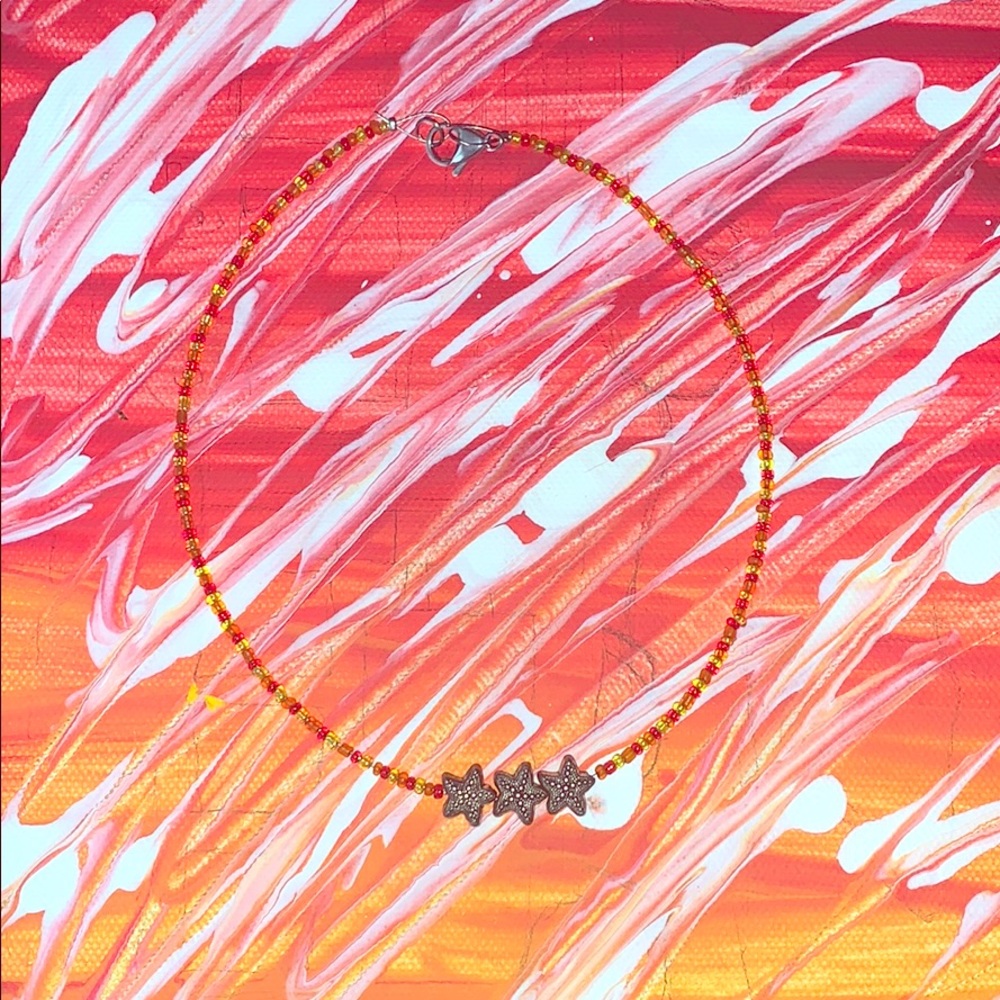 Sunset Colored starfish Necklace Real glass beads.